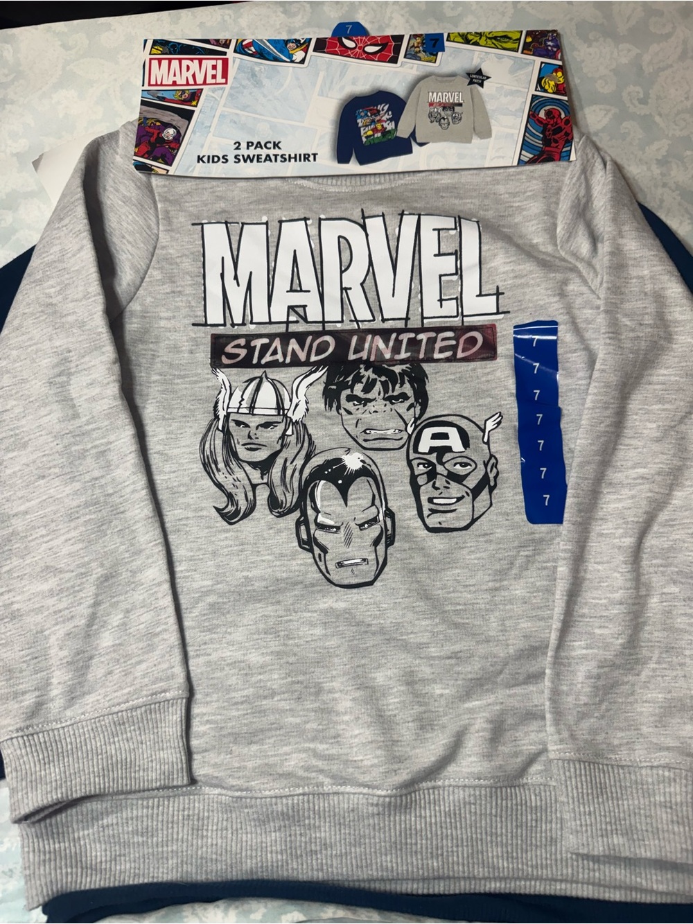 Marvel Men's Crewneck Sweatshirt - Light Gray with Black & White Graphic